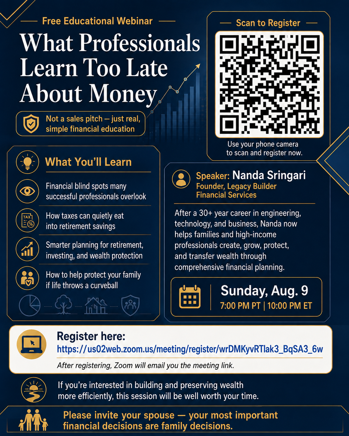 What Professionals Learn Too Late About Money — event flyer